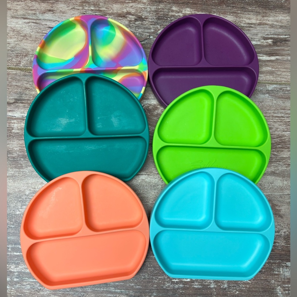 Unbranded | GUC Multicolor Colorful Silicone Divided Plate Suction, Set of 6